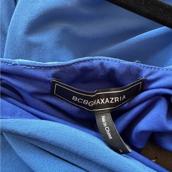 BCBGMaxAzria One Shoulder Midi Dress Blue Asymmetrical Cocktail Dress NWT Sz 2 - Picture 10 of 13